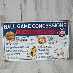 Chicago Cubs MLB Ball Game Concessions Metal Sign Blue White Red 17" X 10"